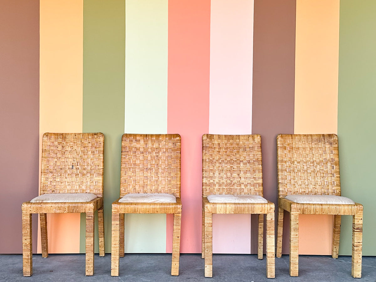 Set of Four Rattan Wrapped Baldwin Style Dining Chairs