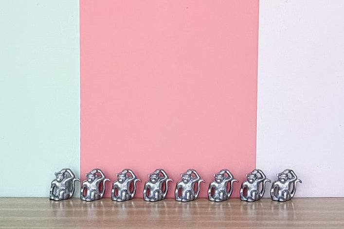 Set of Eight Pewter Monkey Placecard Holders