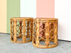 Pair of Tortoiseshell Rattan Drum Stools