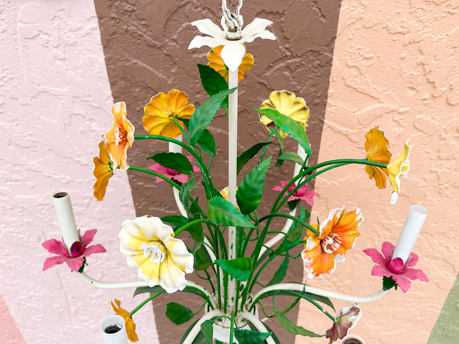 Colorful Floral Tole Chandelier