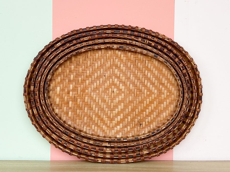Set of Five Woven Rattan Trays