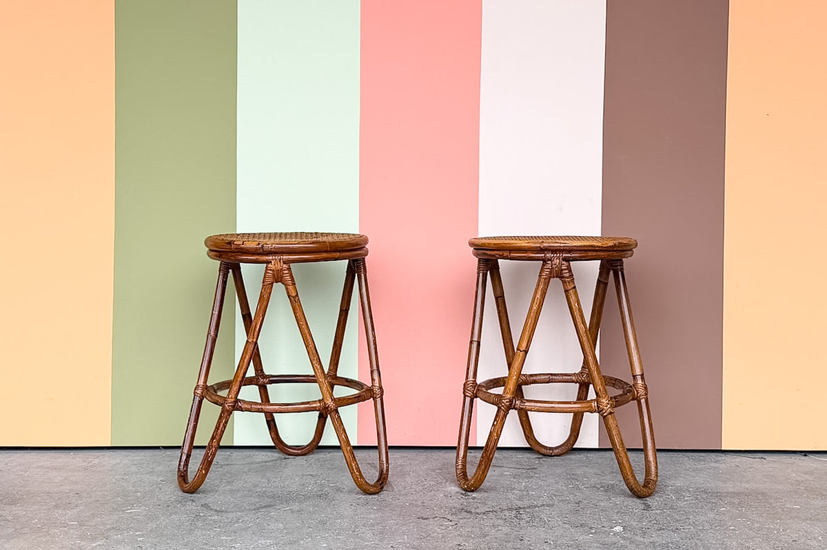 Pair of Rattan and Cane Counter Stools