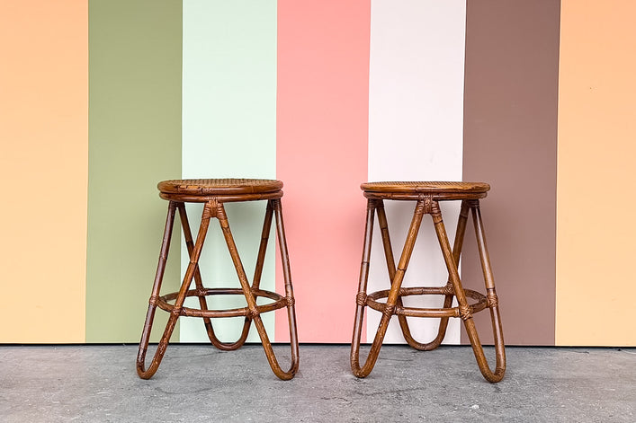 Pair of Rattan and Cane Counter Stools
