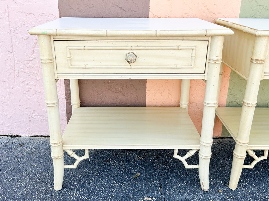 Pair of Thomasville Faux Bamboo Nightstands