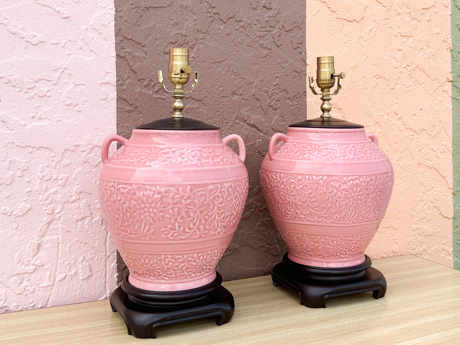 Pair of Pink Chic Chinoiserie Lamps