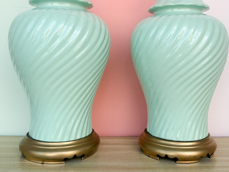 Pair of Twisted Seafoam Lamps