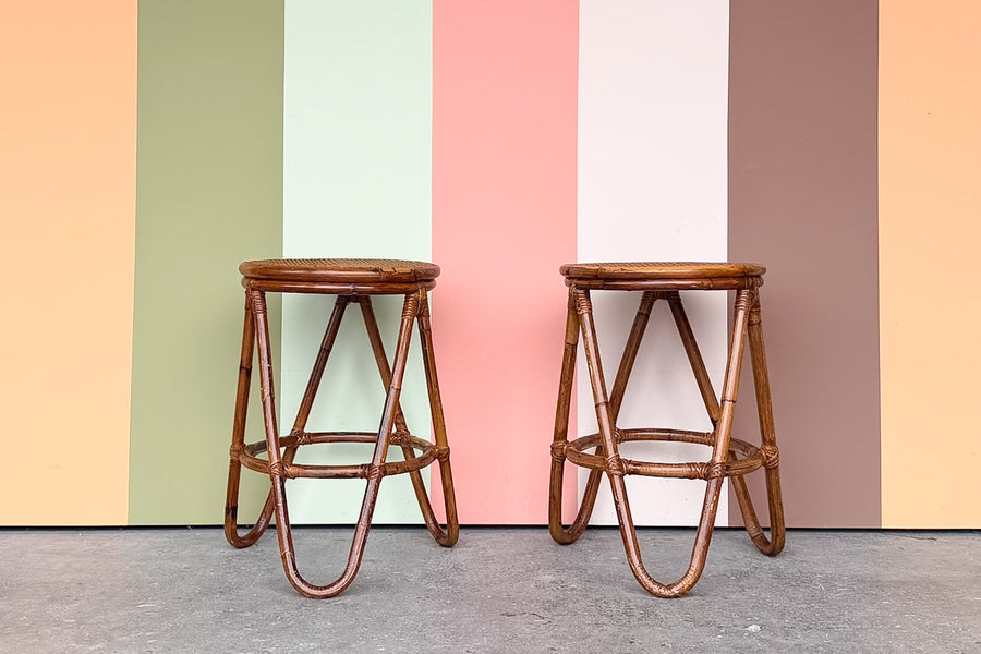 Pair of Rattan and Cane Counter Stools