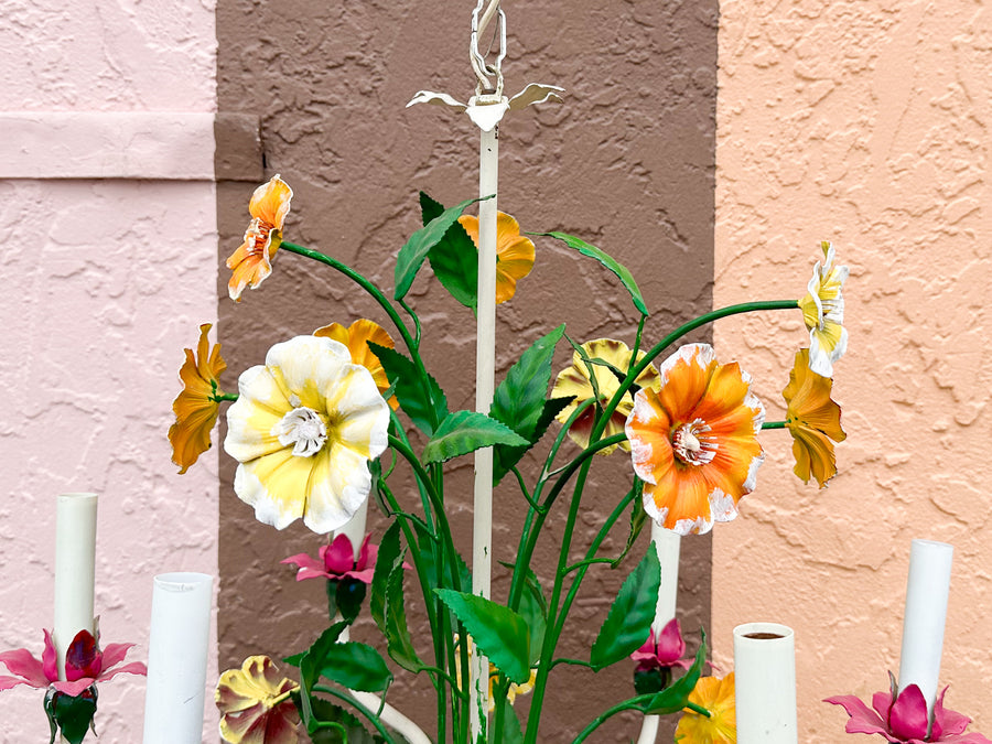 Colorful Floral Tole Chandelier
