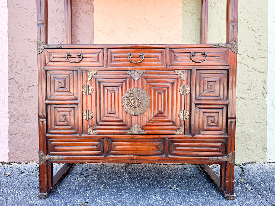 Asian Inspired Tortoiseshell Bamboo Cabinet