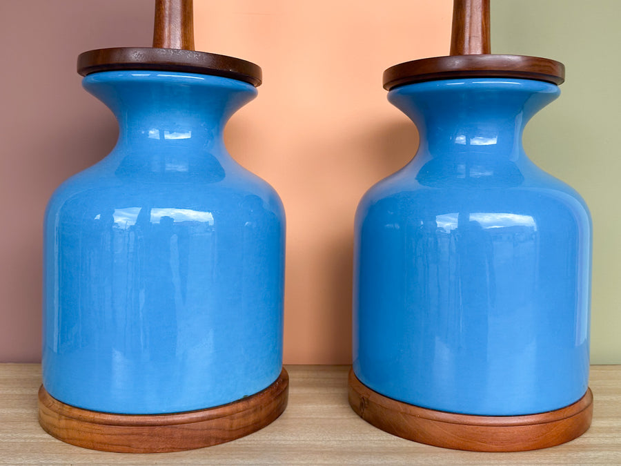 Pair of Cerulean Blue Lamps
