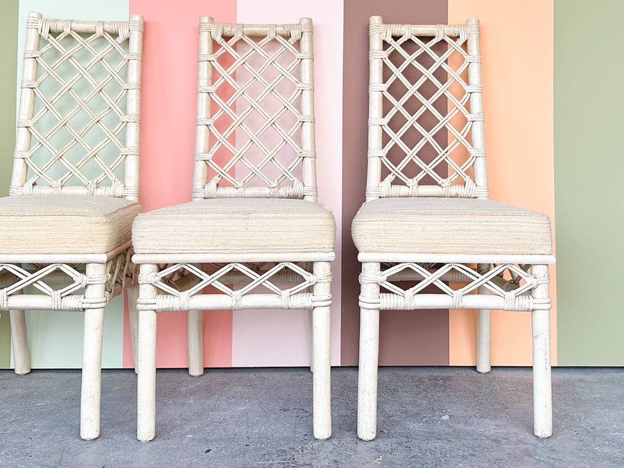 Set of Four Ficks Reed Lattice Rattan Dining Chairs