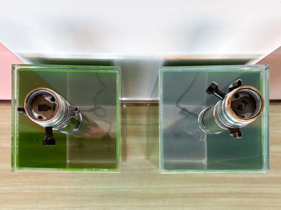 Pair of Kelly Green MCM Lucite Lamps
