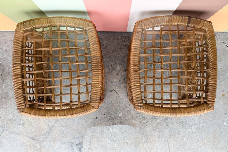 Pair of Rattan Wrapped Side Tables