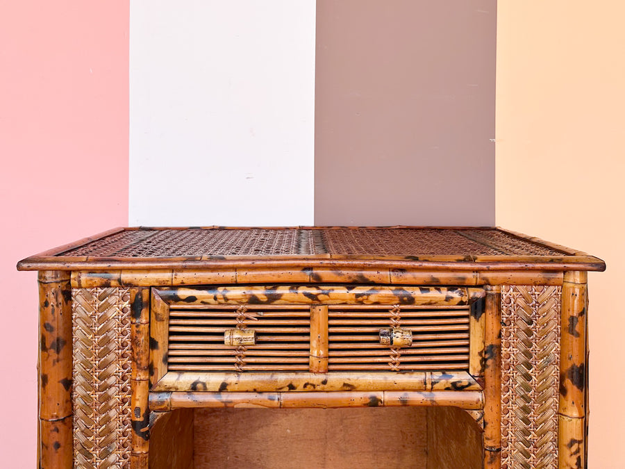 Tortoiseshell Rattan Nightstand
