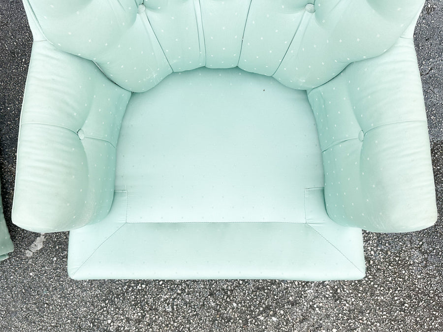Pair of Seafoam Polka Dot Upholstered Chairs