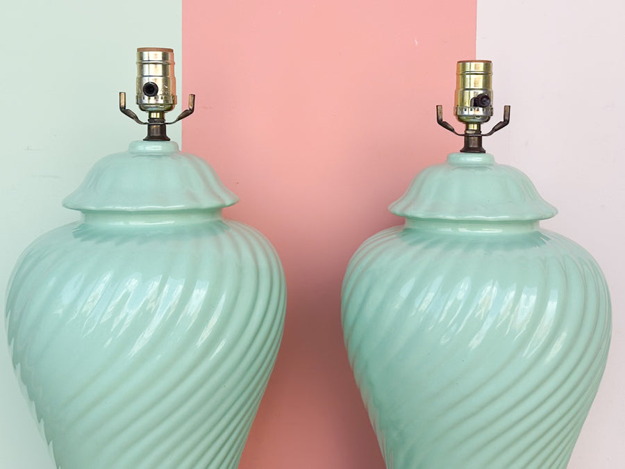 Pair of Twisted Seafoam Lamps