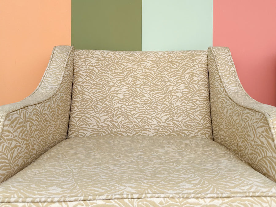 Pair of Butter Yellow Upholstered Chairs on Castors