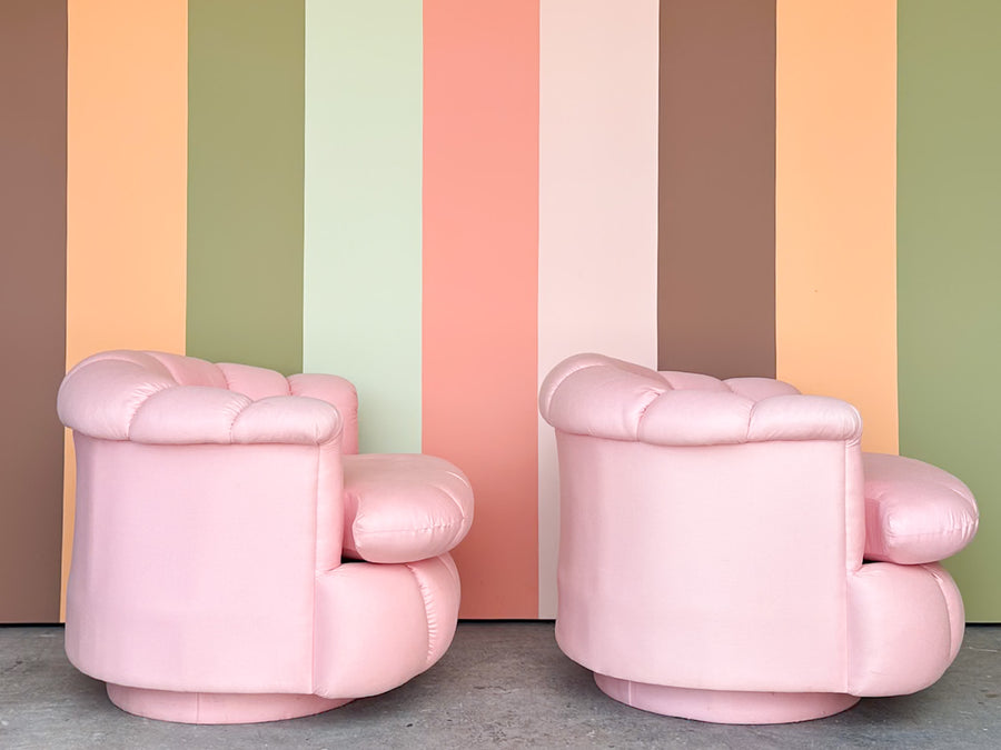 Pair of Pink Chic Upholstered Swivel Chairs