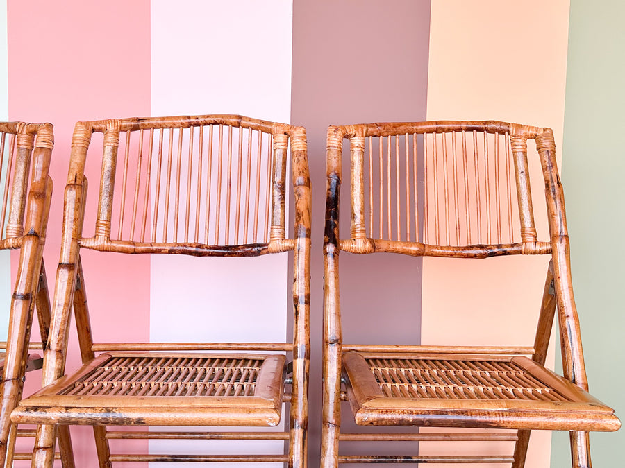 Set of Four Bamboo Folding Chairs