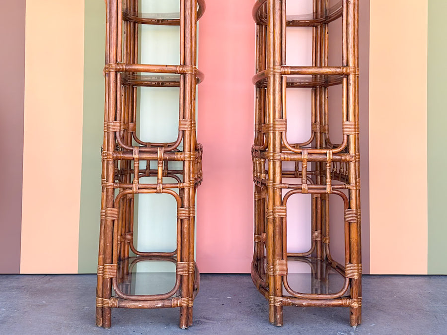 Pair of Handsome Rattan Etageres