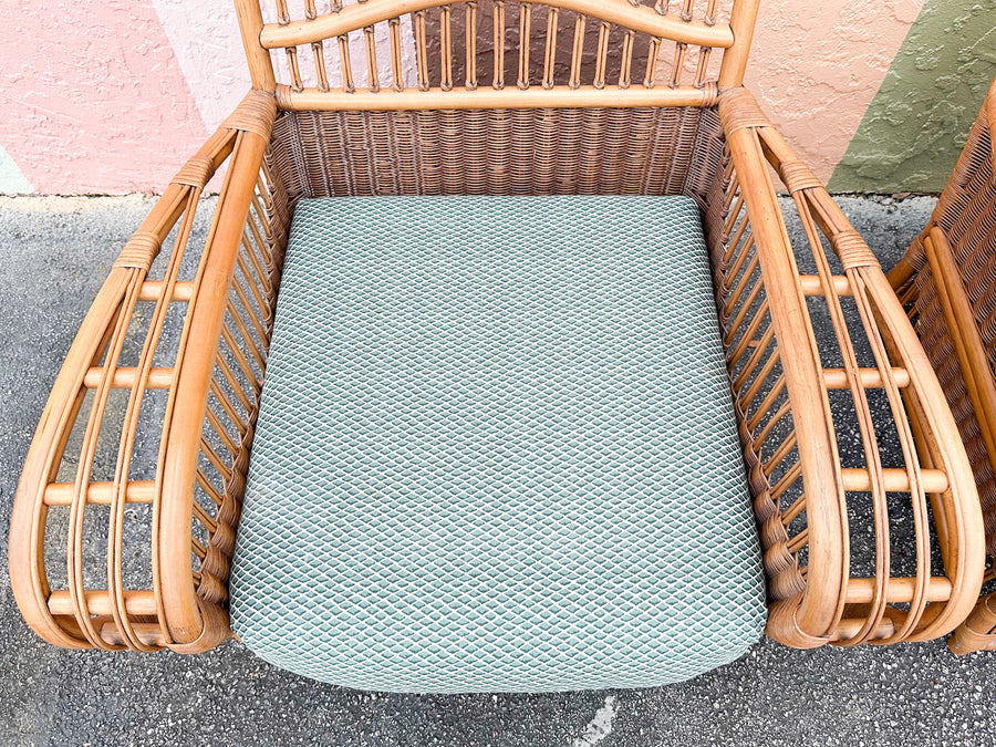 Pair of Coastal Rattan Ficks Reed Lounge Chairs