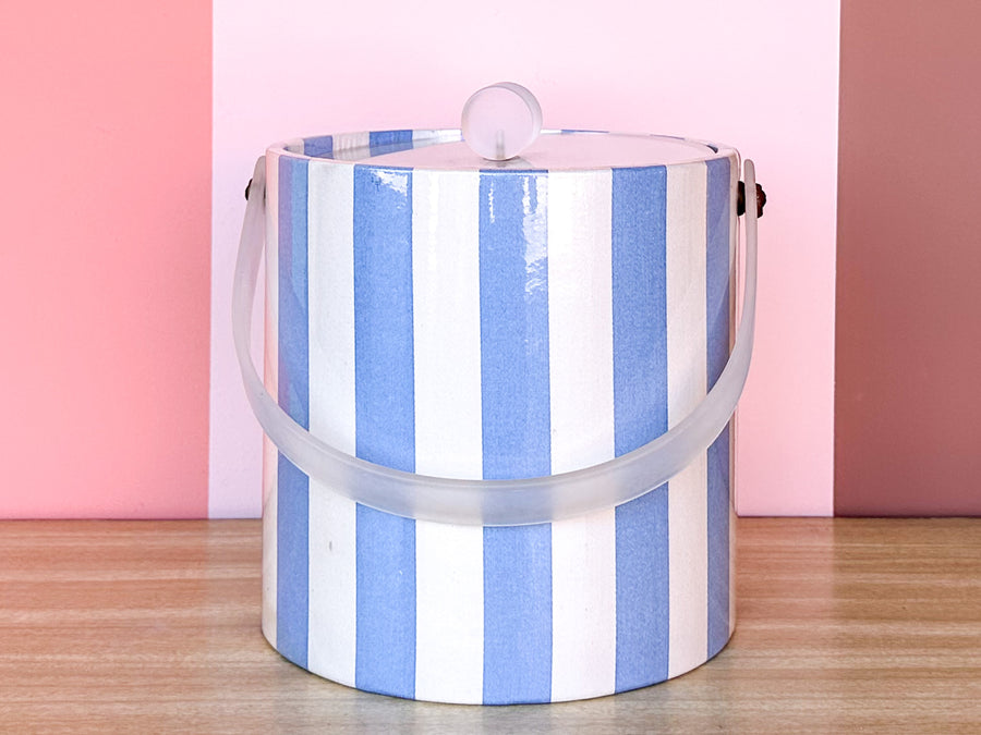 Blue and White Striped Ice Bucket