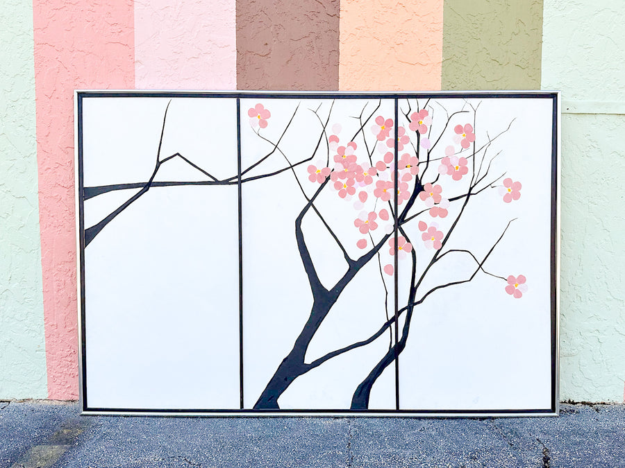 Large Vintage Cherry Blossom Painting