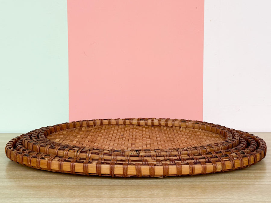 Set of Five Woven Rattan Trays