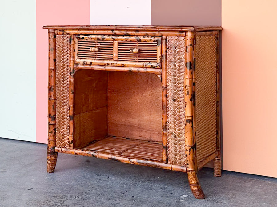 Tortoiseshell Rattan Nightstand