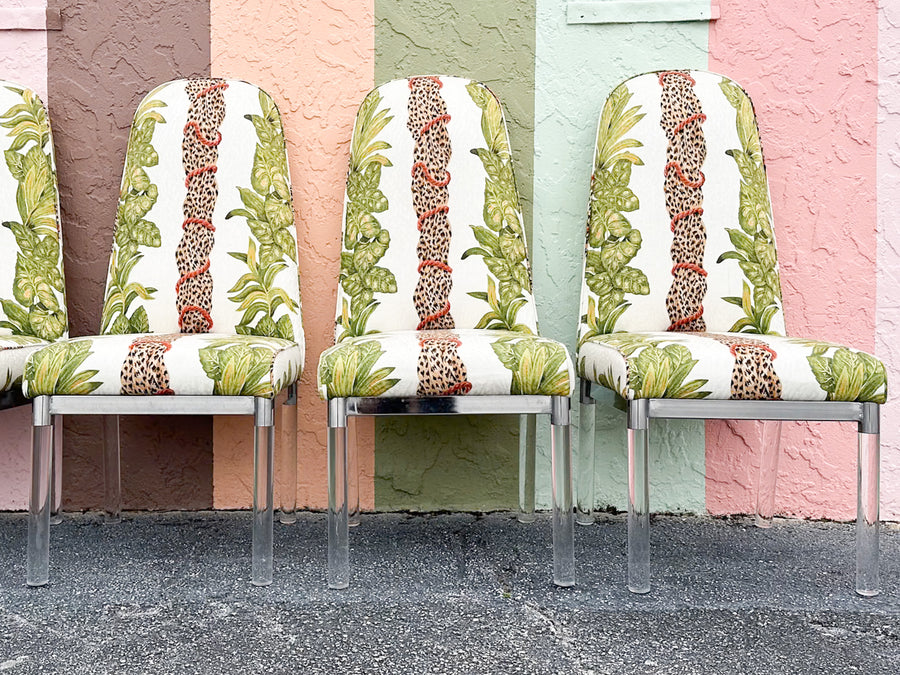 Set of Six Fab MCM Palm Print Lucite Dining Chairs