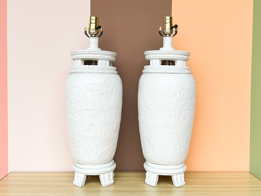 Pair of Plaster Faux Bamboo Lamps