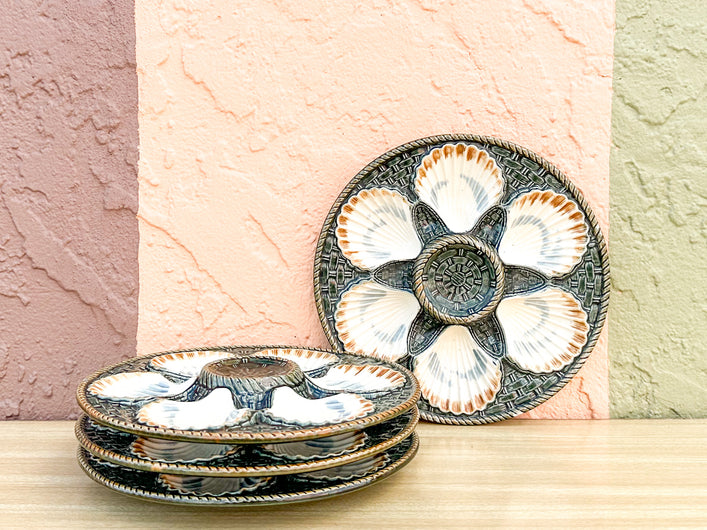 Set of Four Majolica Longchamp Oyster Plates