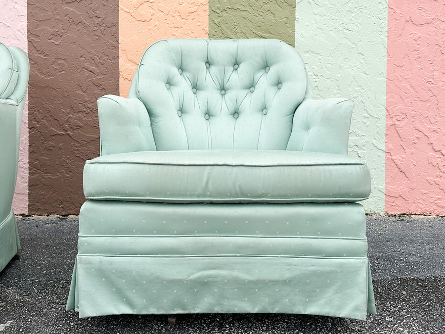 Pair of Seafoam Polka Dot Upholstered Chairs