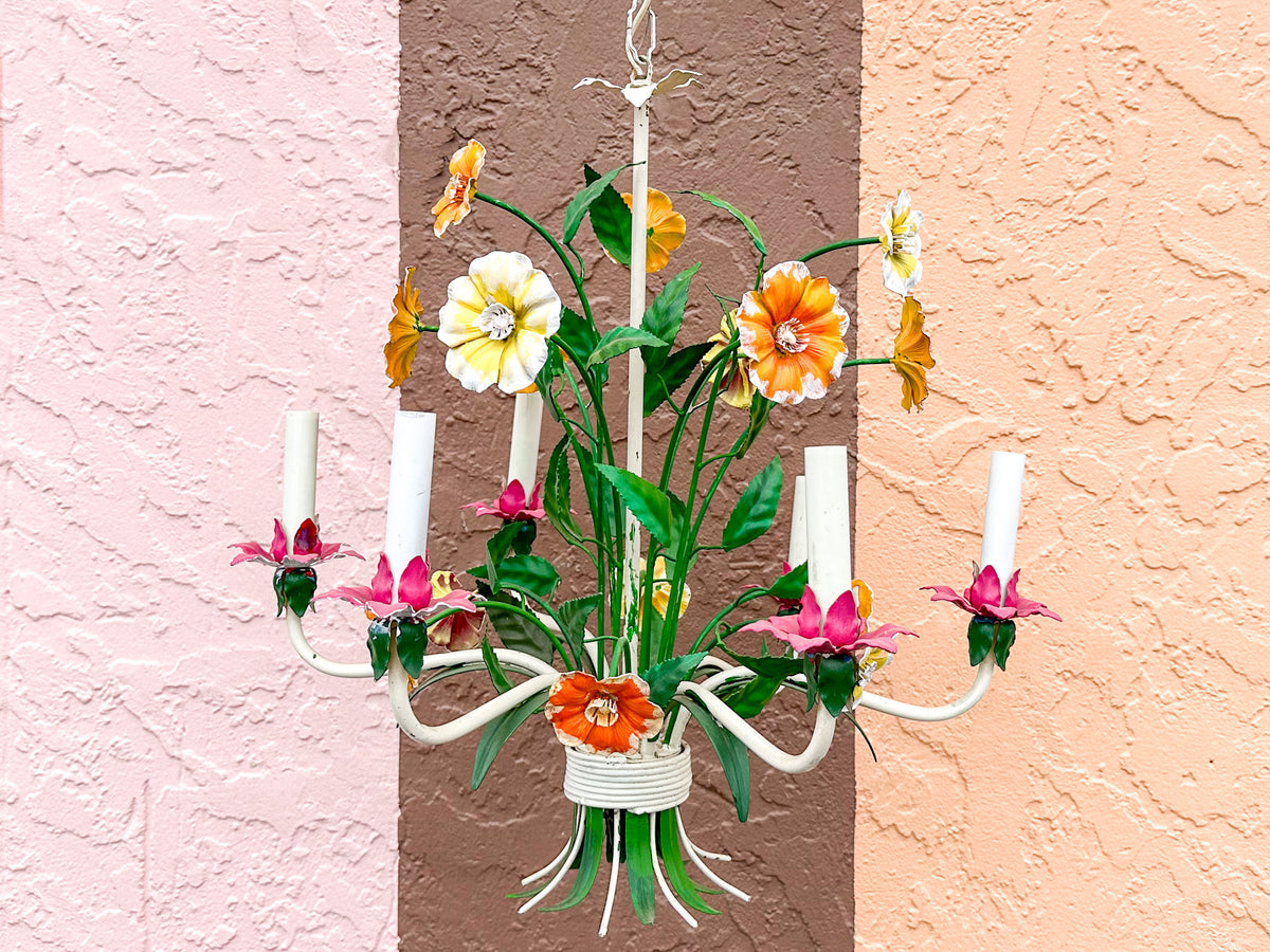Colorful Floral Tole Chandelier