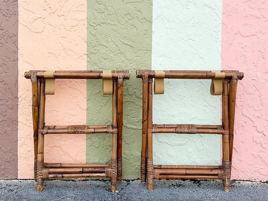 Pair of Rattan Luggage Racks