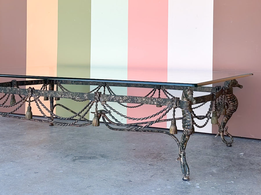 Wrought Iron Seahorse and Tassel Coffee Table