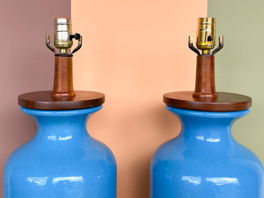 Pair of Cerulean Blue Lamps