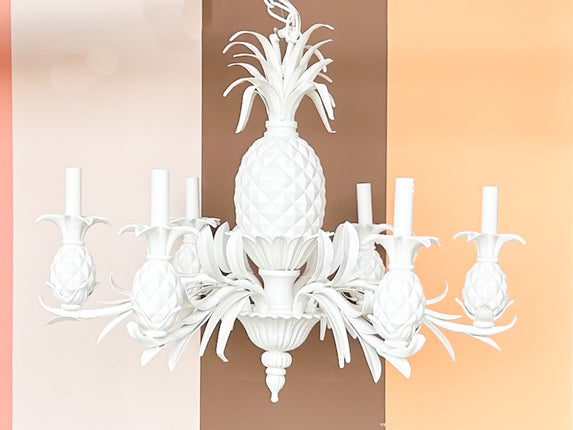 Pair of Newly Painted Tole Pineapple Chandeliers