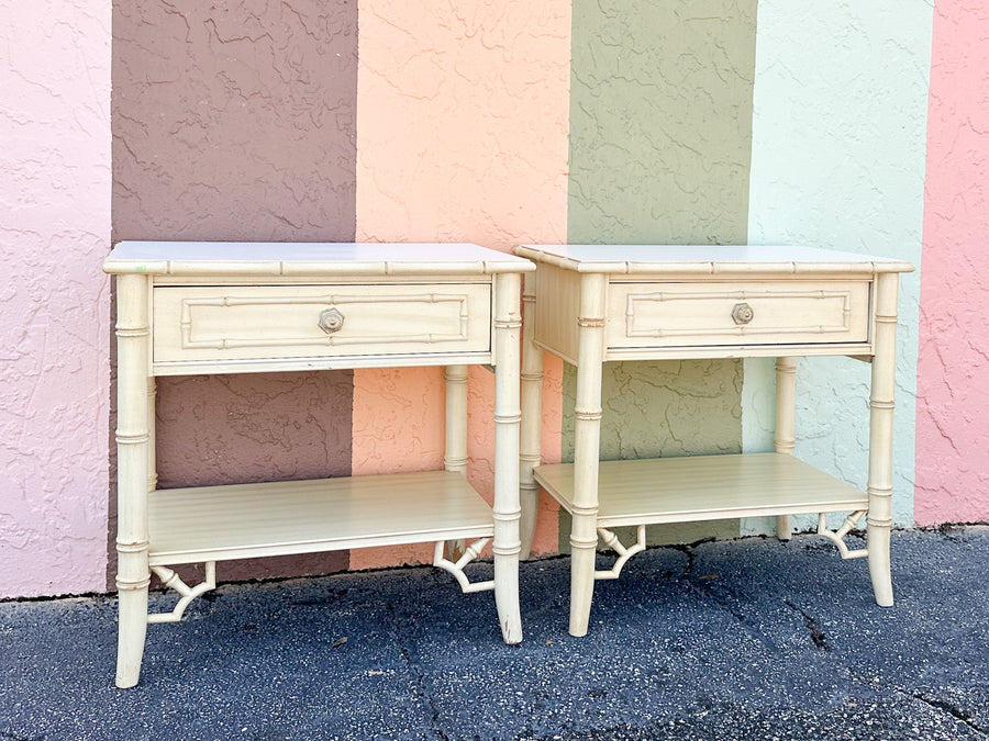 Pair of Thomasville Faux Bamboo Nightstands