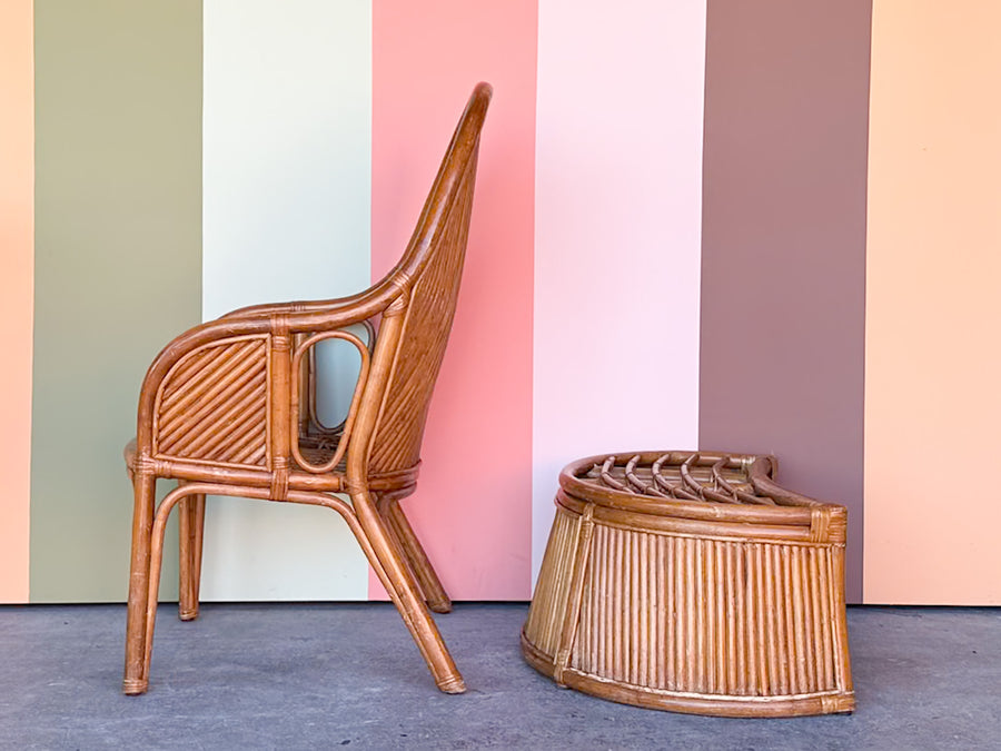 Old Florida Rattan Chair and Ottoman