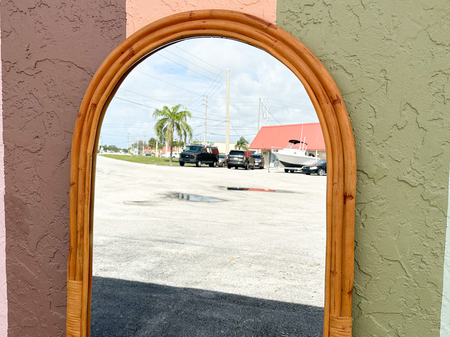 Old Florida Rattan Floor Mirror