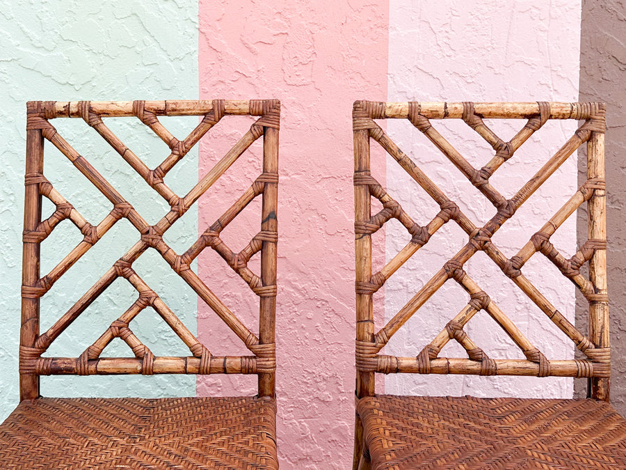 Pair of Tortoiseshell Rattan Chippendale Chairs