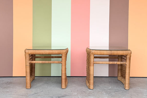 Pair of Rattan Wrapped Side Tables