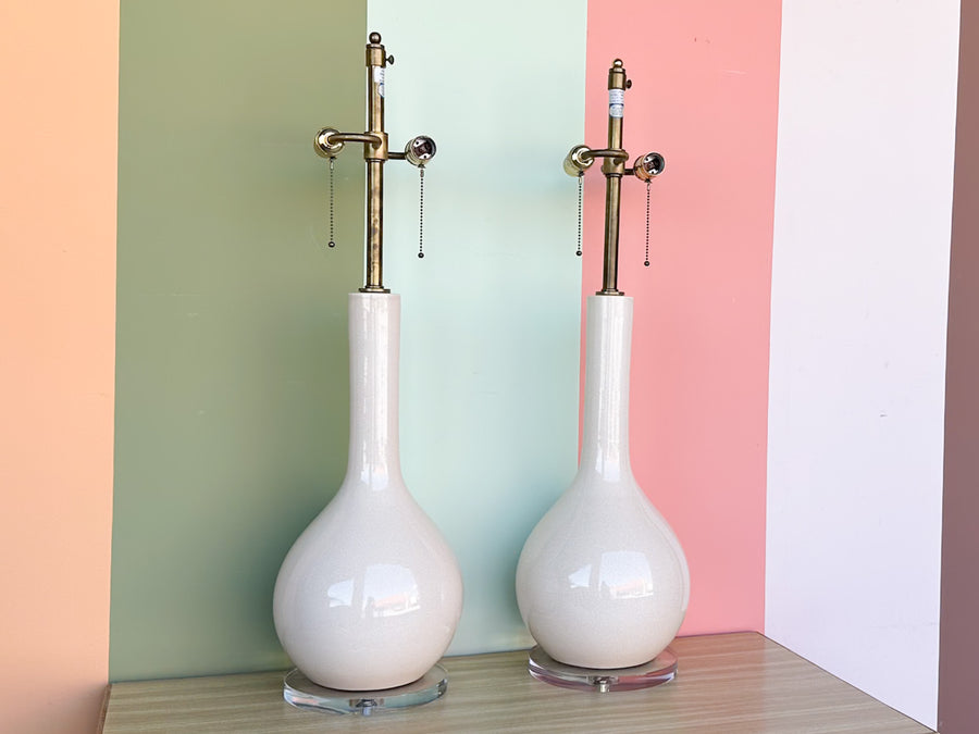 Pair of Italian Cream Crackle Lamps