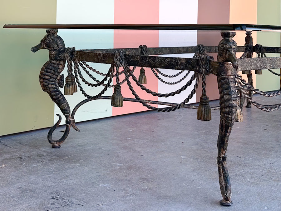 Wrought Iron Seahorse and Tassel Coffee Table