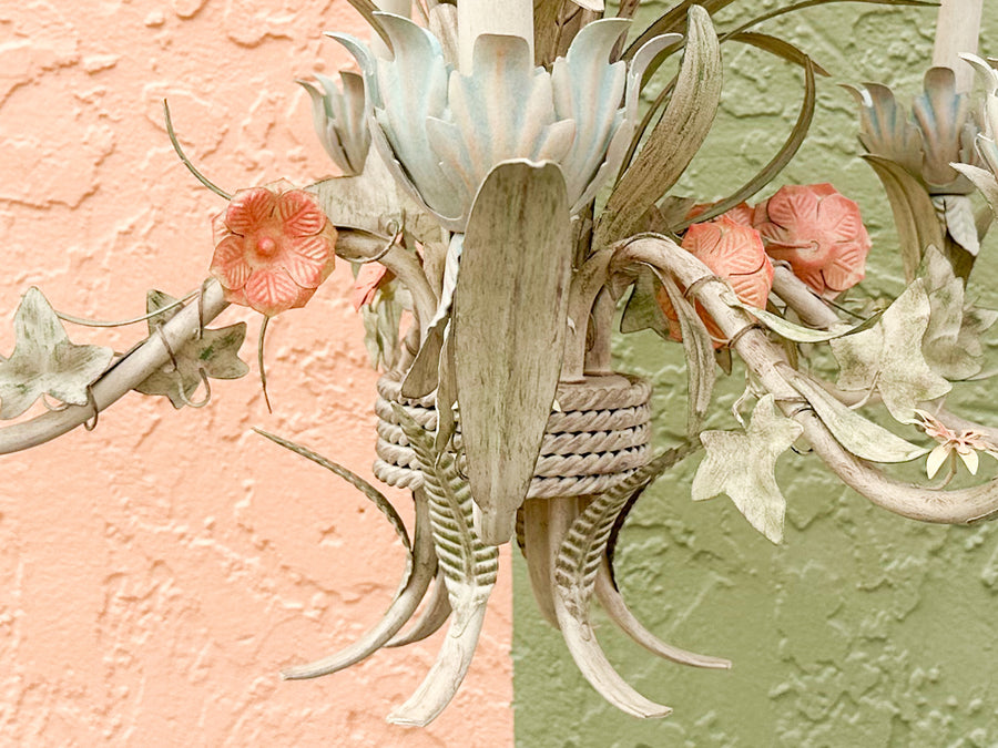 Pretty Pastel Tole Floral Chandelier