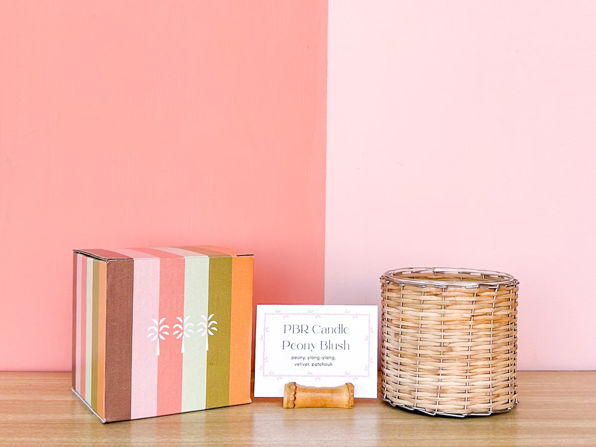 Palm Beach Regency Peony Rattan Wrapped Candle
