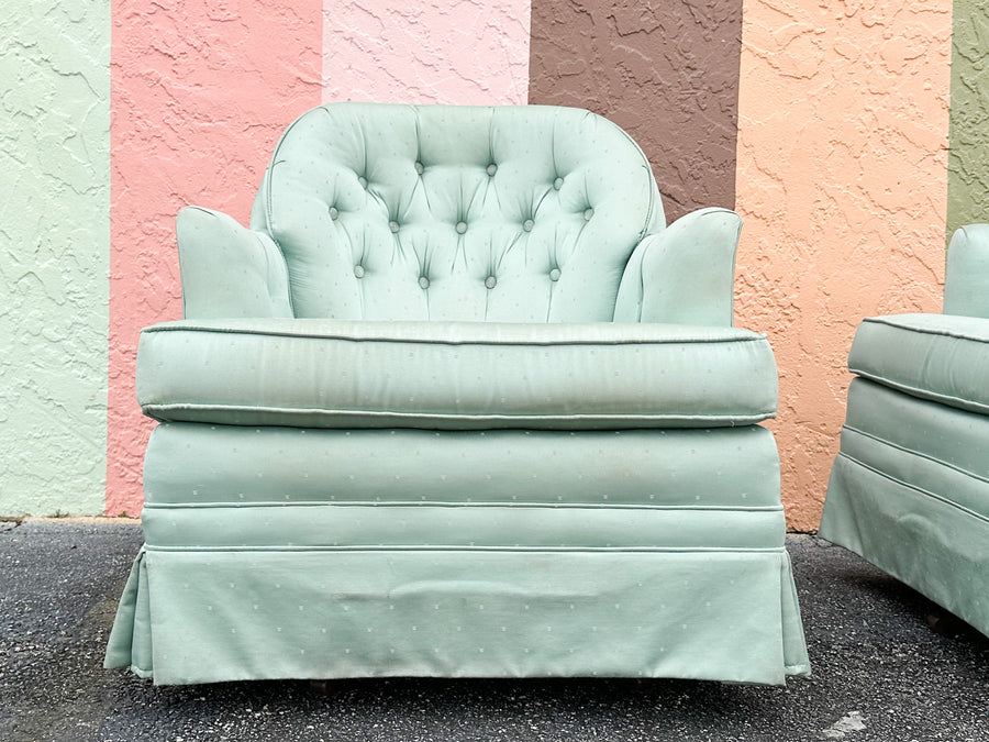 Pair of Seafoam Polka Dot Upholstered Chairs