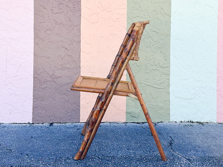 Set of Four Bamboo and Cane Folding Chairs