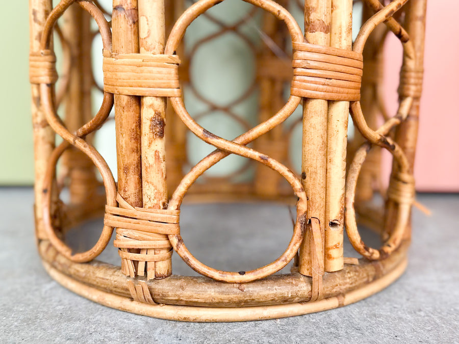 Pair of Tortoiseshell Rattan Drum Stools